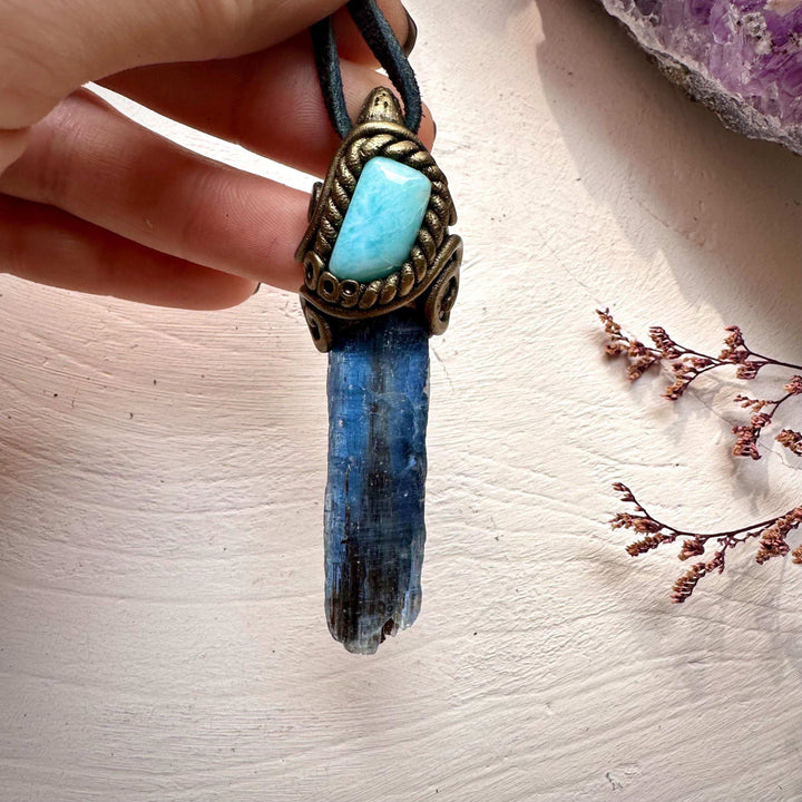 Blue Kyanite and Larimar Pendant Necklace - FairyGardenGlow