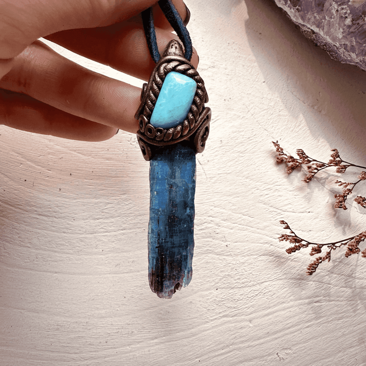Blue Kyanite and Larimar Pendant Necklace - FairyGardenGlow