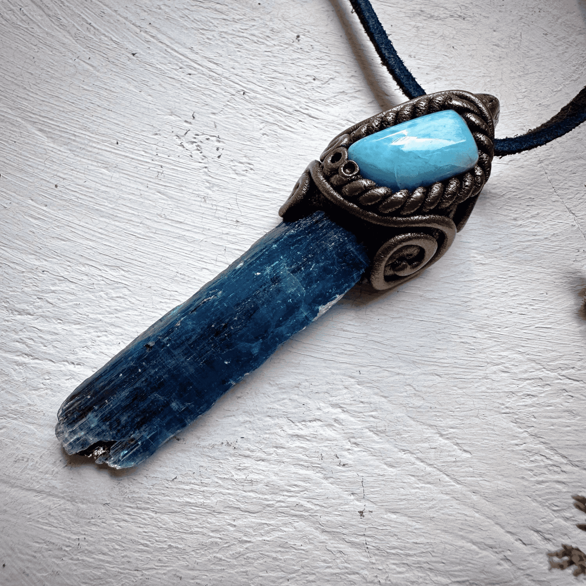 Blue Kyanite and Larimar Pendant Necklace - FairyGardenGlow