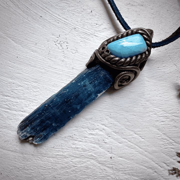 Blue Kyanite and Larimar Pendant Necklace - FairyGardenGlow