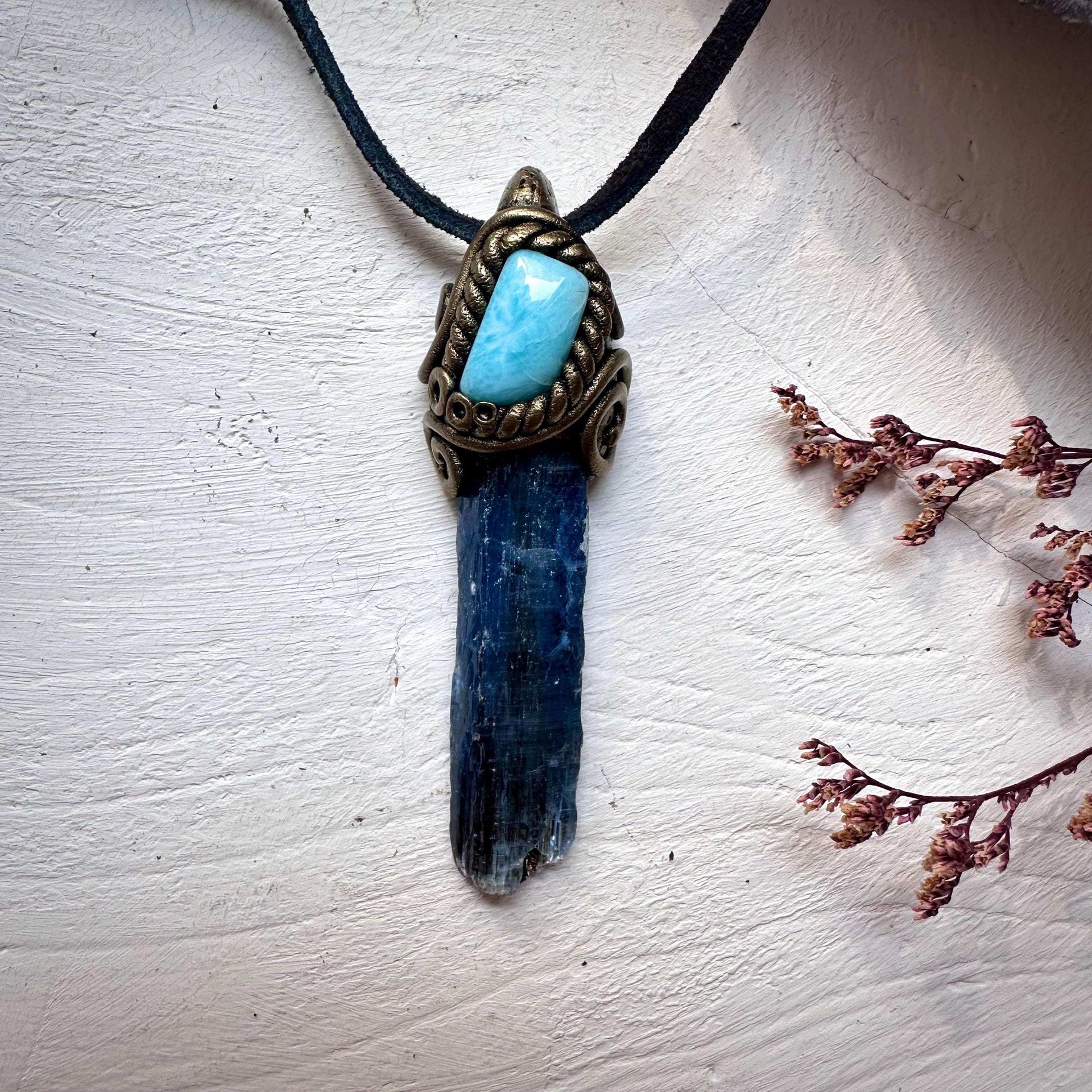 Blue Kyanite and Larimar Pendant Necklace - FairyGardenGlow
