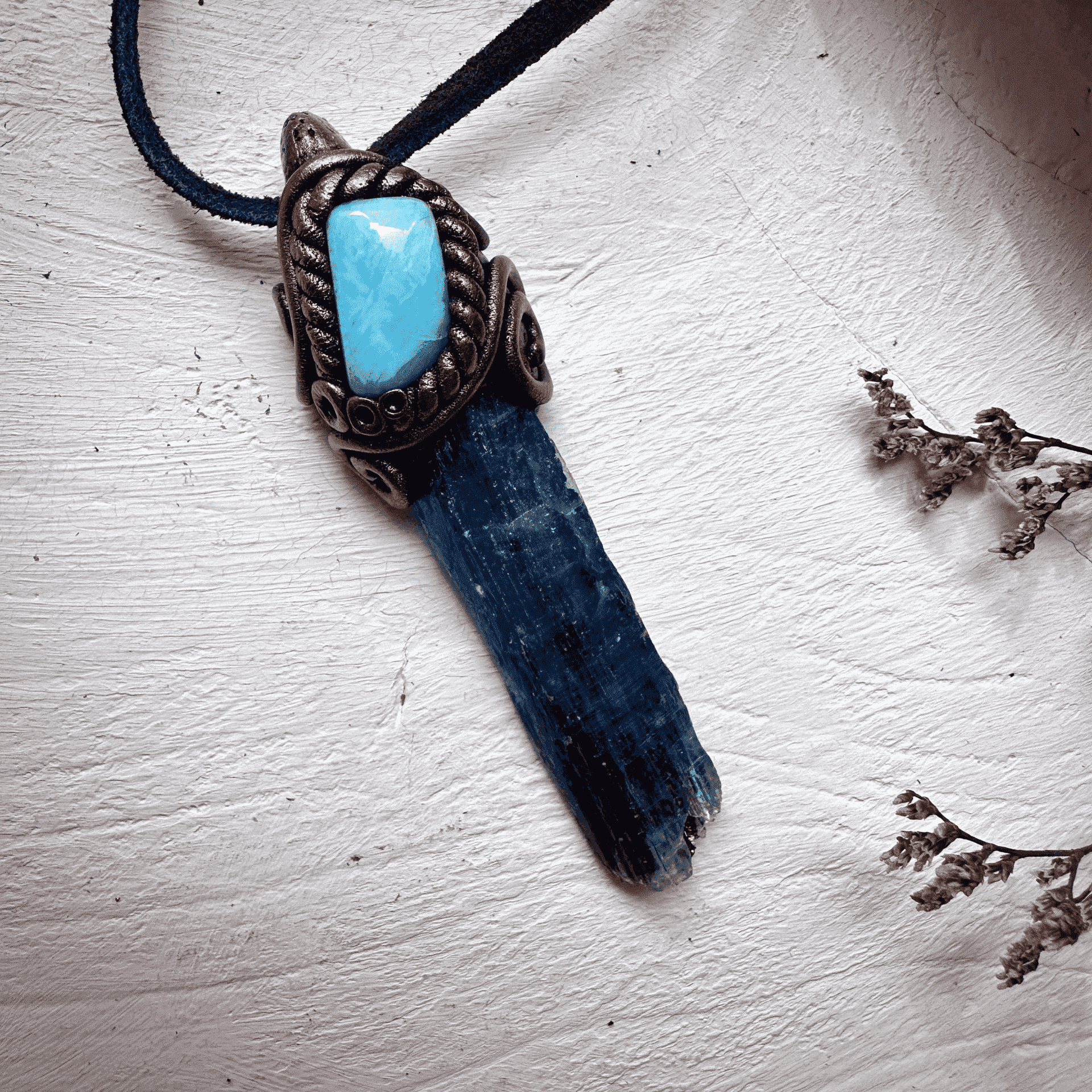Blue Kyanite and Larimar Pendant Necklace - FairyGardenGlow