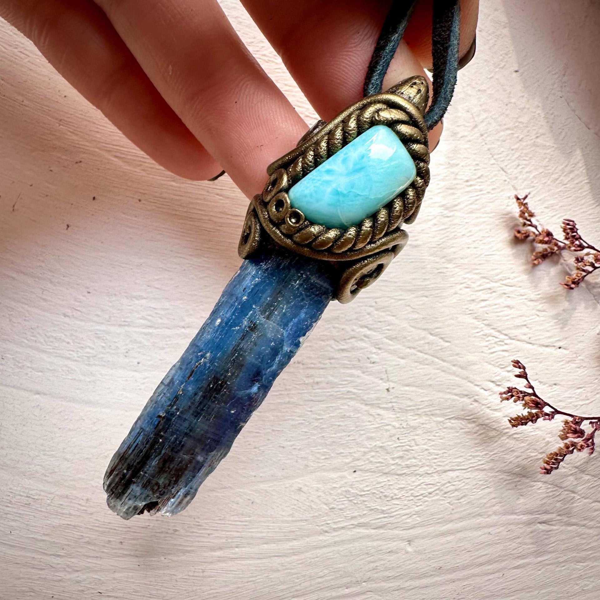 Blue Kyanite and Larimar Pendant Necklace - FairyGardenGlow