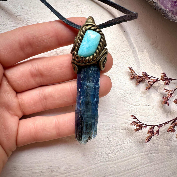 Blue Kyanite and Larimar Pendant Necklace - FairyGardenGlow