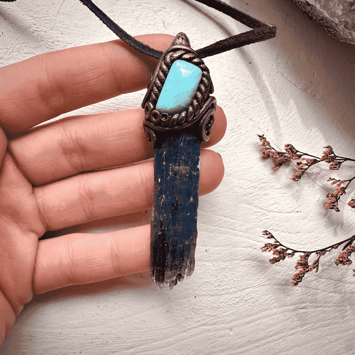 Blue Kyanite and Larimar Pendant Necklace - FairyGardenGlow