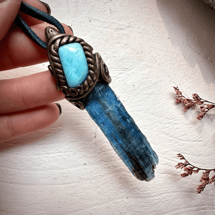 Blue Kyanite and Larimar Pendant Necklace - FairyGardenGlow