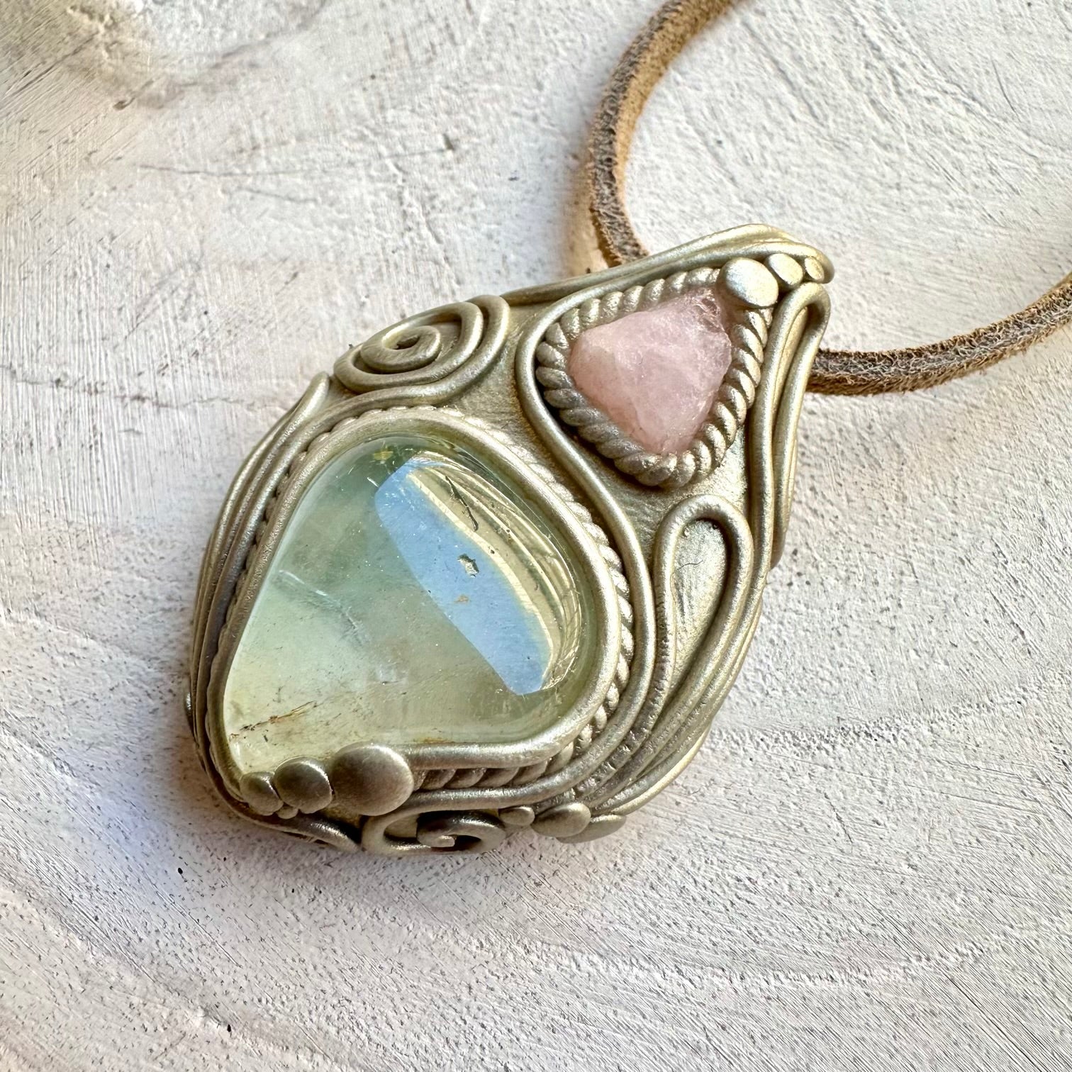 Natural gemstone necklace with morganite and blue topaz