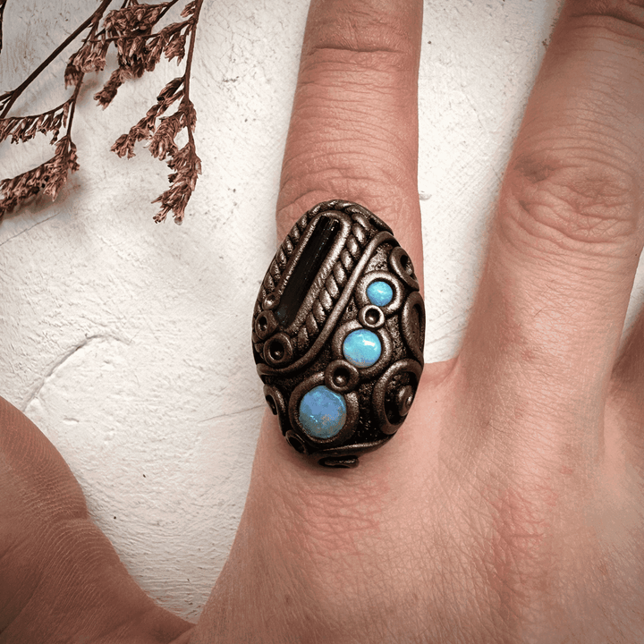 Blue Tourmaline and Australian Opal Ring - FairyGardenGlow