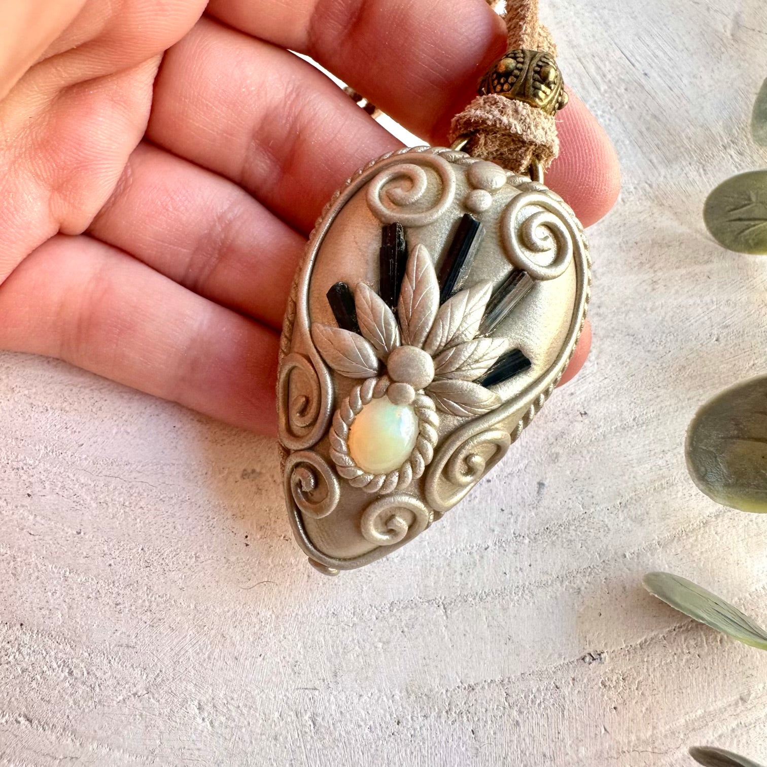 Blue Tourmaline and Ethiopian Opal pendant necklace, handcrafted as unique gemstone jewelry.