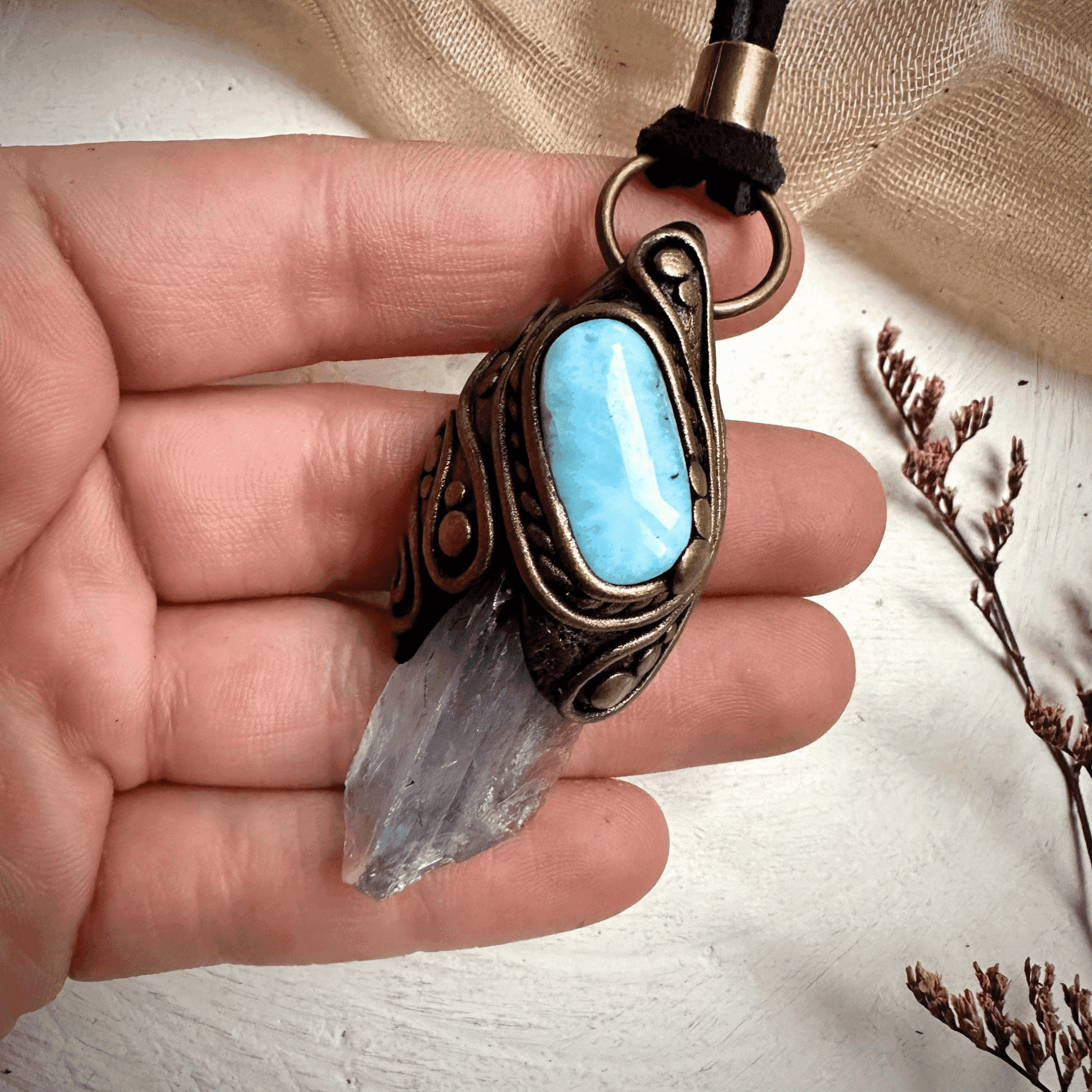 Blue Fluorite and Larimar Necklace - FairyGardenGlow
