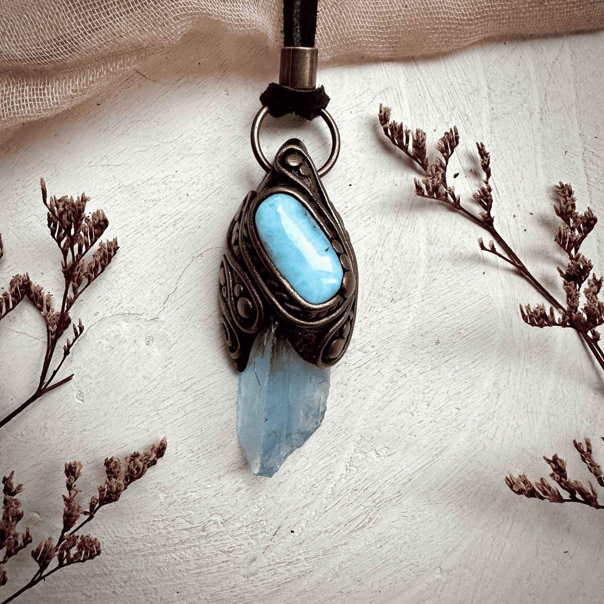 Blue Fluorite and Larimar Necklace - FairyGardenGlow