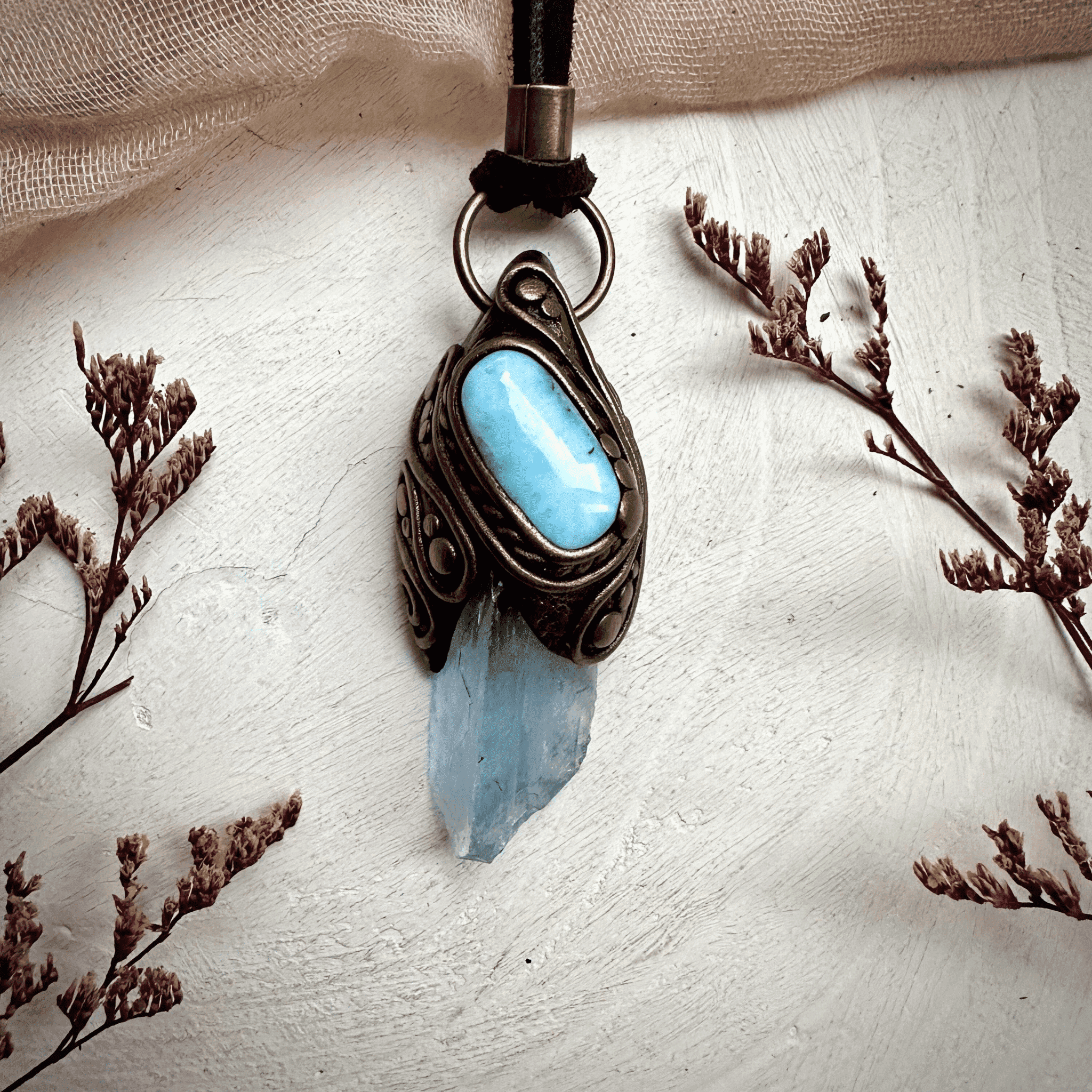 Blue Fluorite and Larimar Necklace - FairyGardenGlow