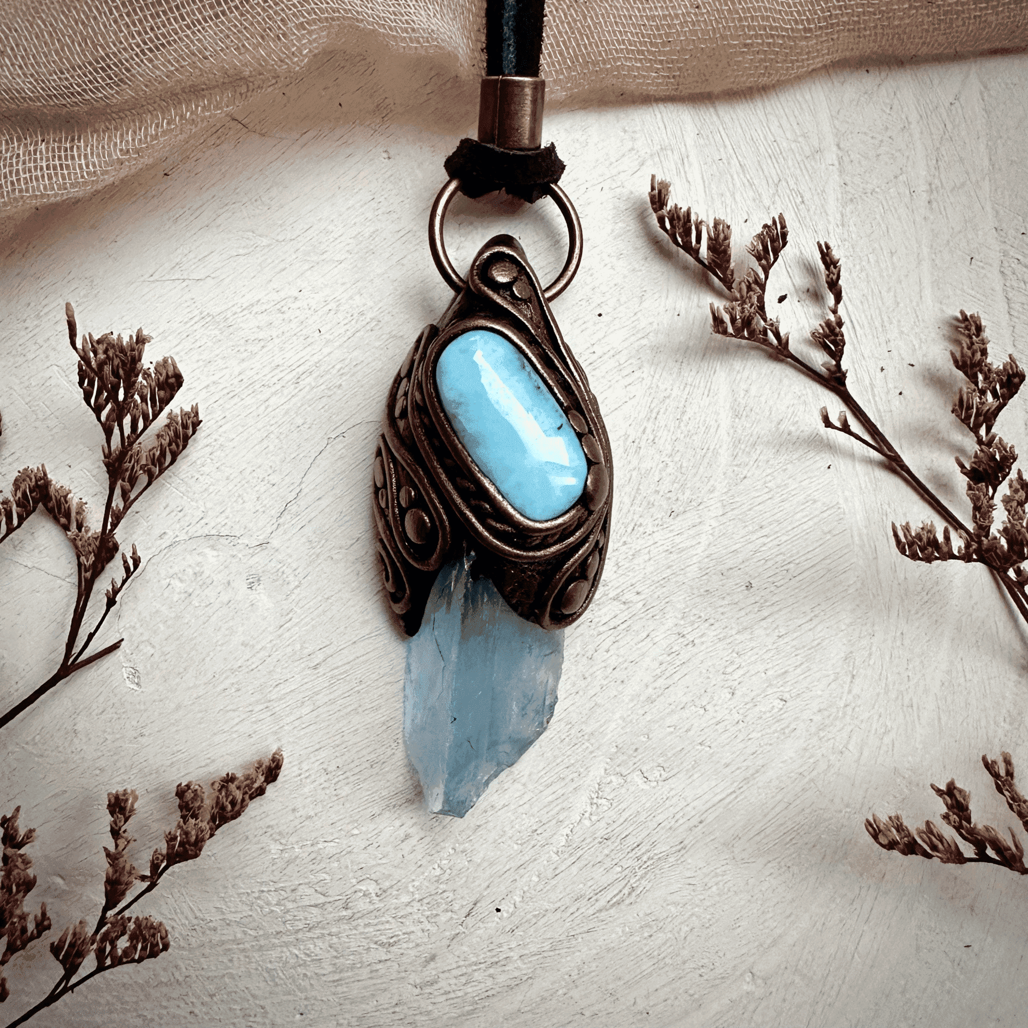 Blue Fluorite and Larimar Necklace - FairyGardenGlow