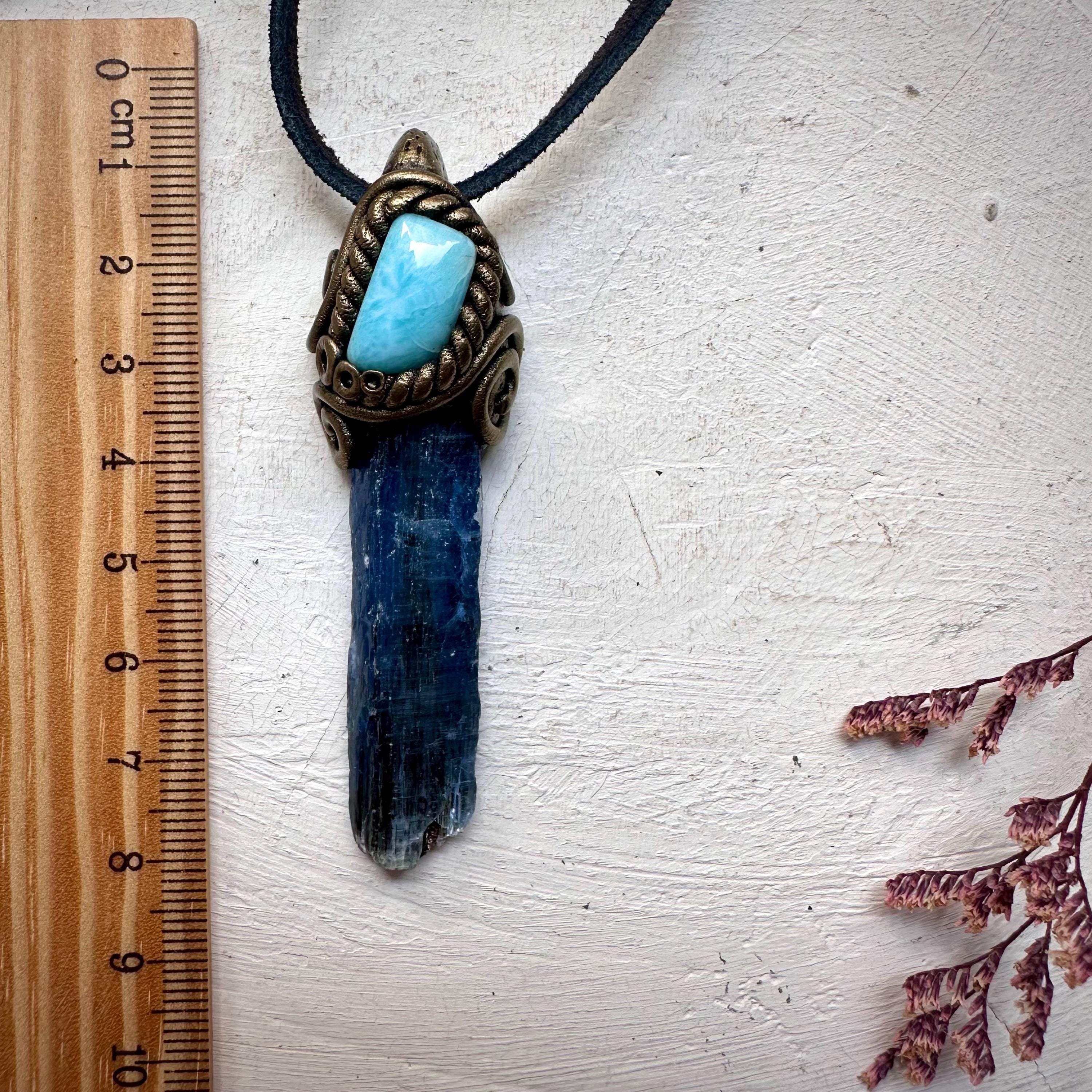 Blue Kyanite and Larimar Pendant Necklace - FairyGardenGlow