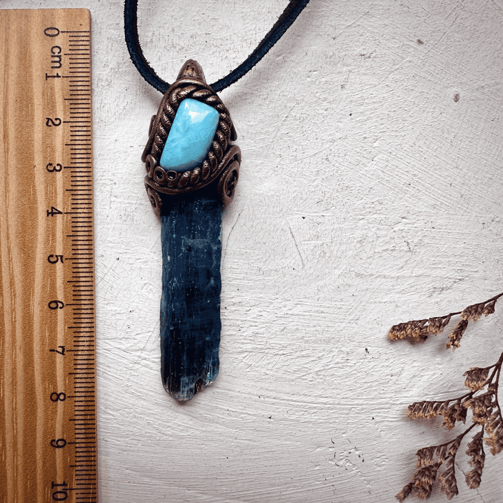 Blue Kyanite and Larimar Pendant Necklace - FairyGardenGlow
