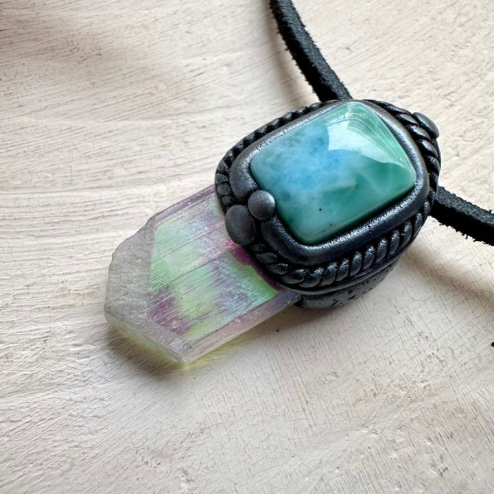 Spiritual protection amulet – Angel Aura Kunzite and Larimar stones