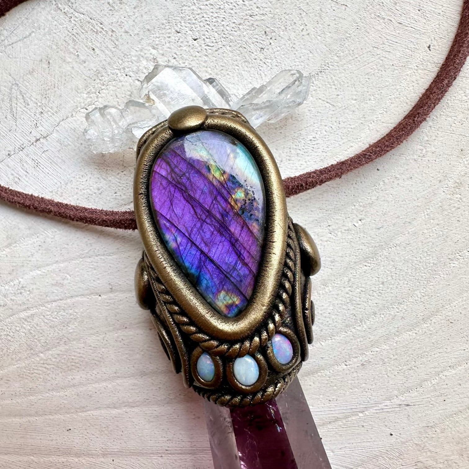 Amethyst quartz and labradorite unisex spiritual jewelry