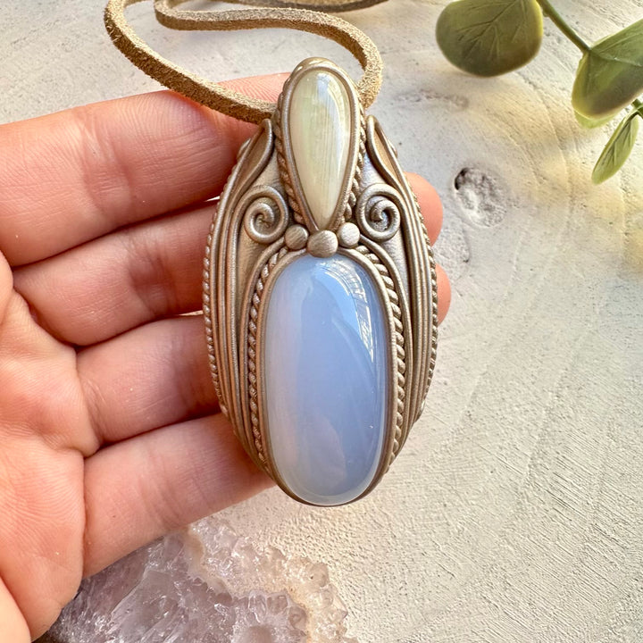 Crystal necklace designed for calm communication and intuition