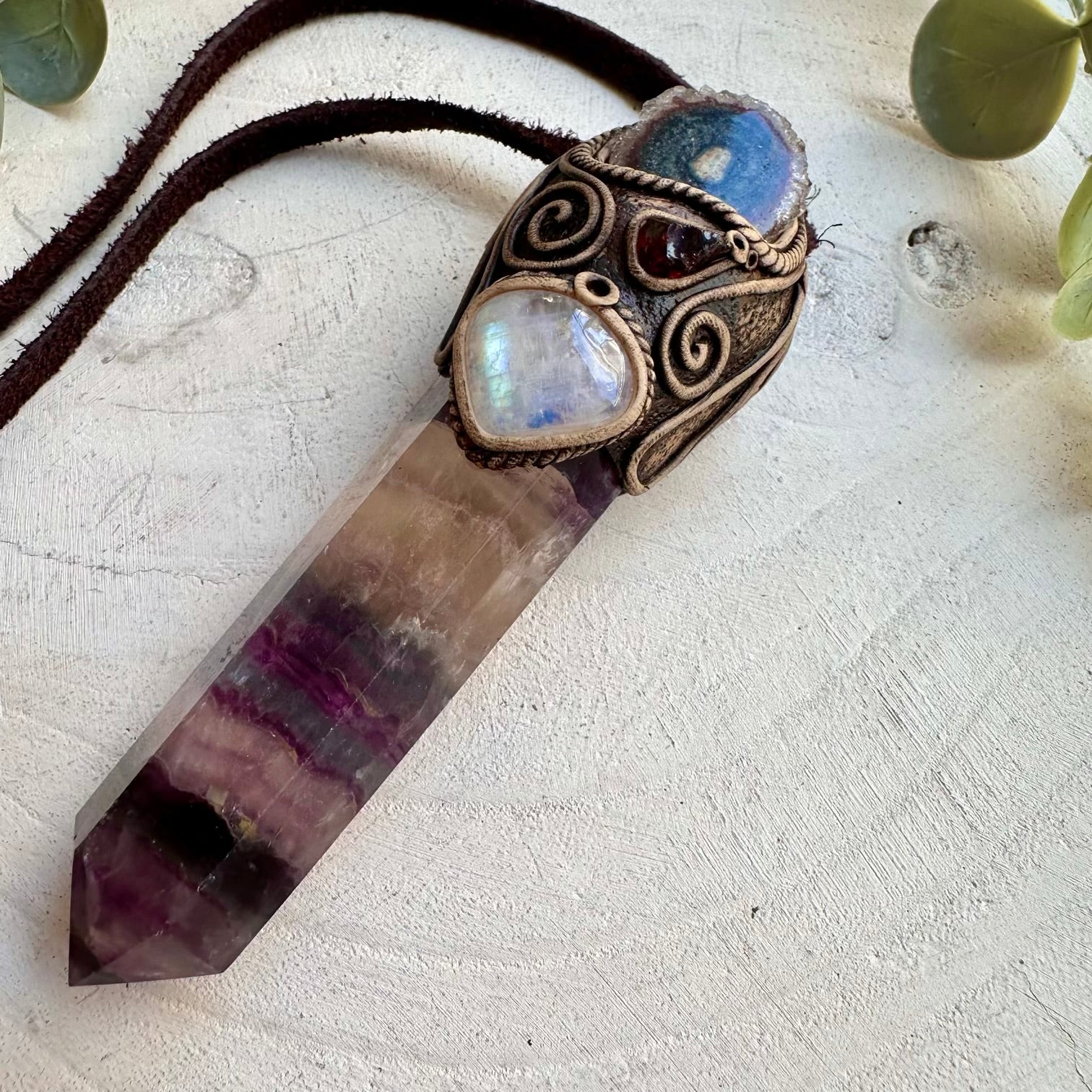 Fluorite amethyst and garnet unisex spiritual jewelry