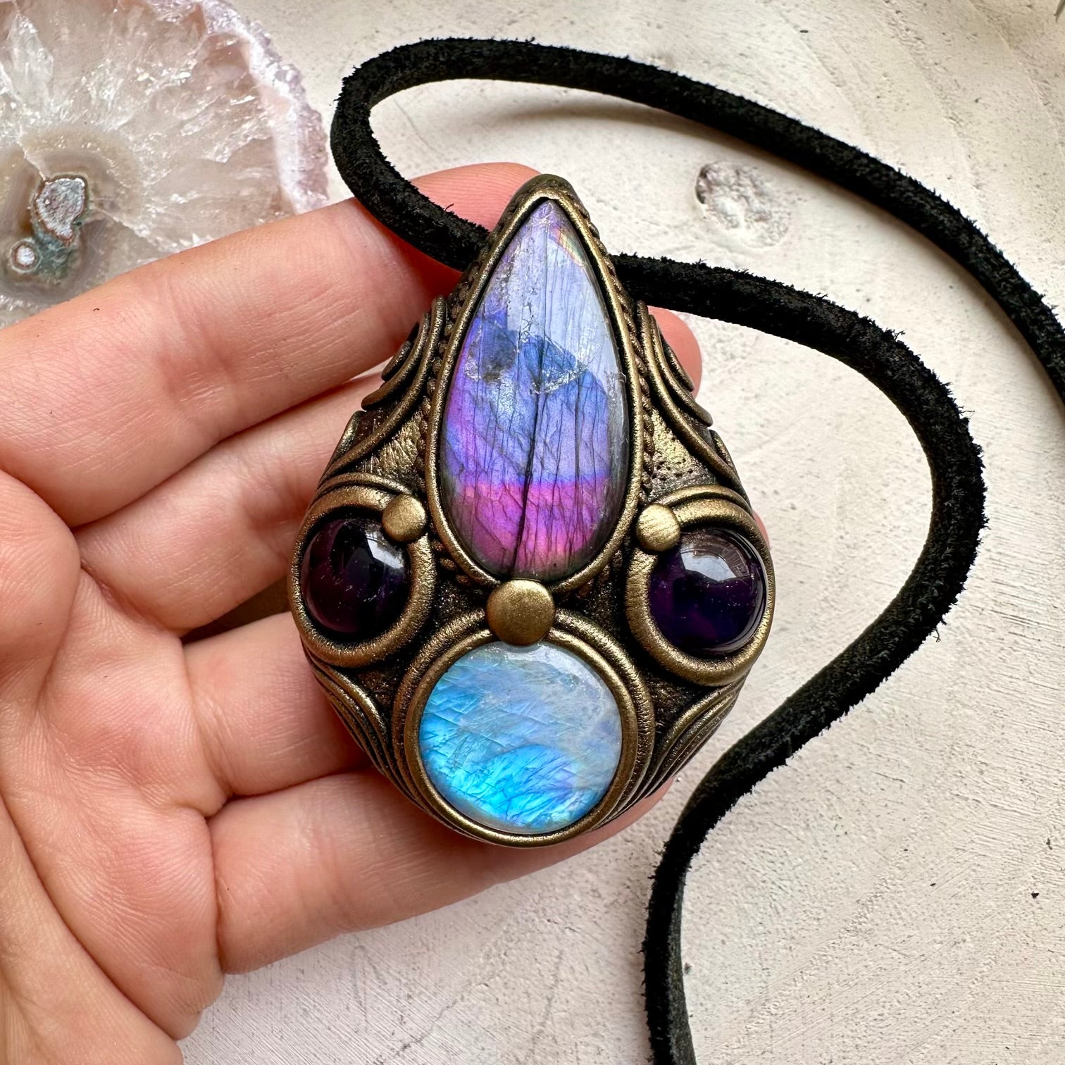 Crystal necklace designed for intuition calm and balance