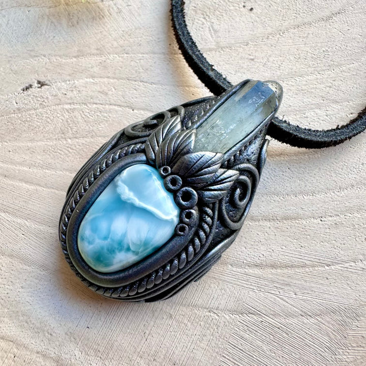 Handmade talisman necklace with larimar