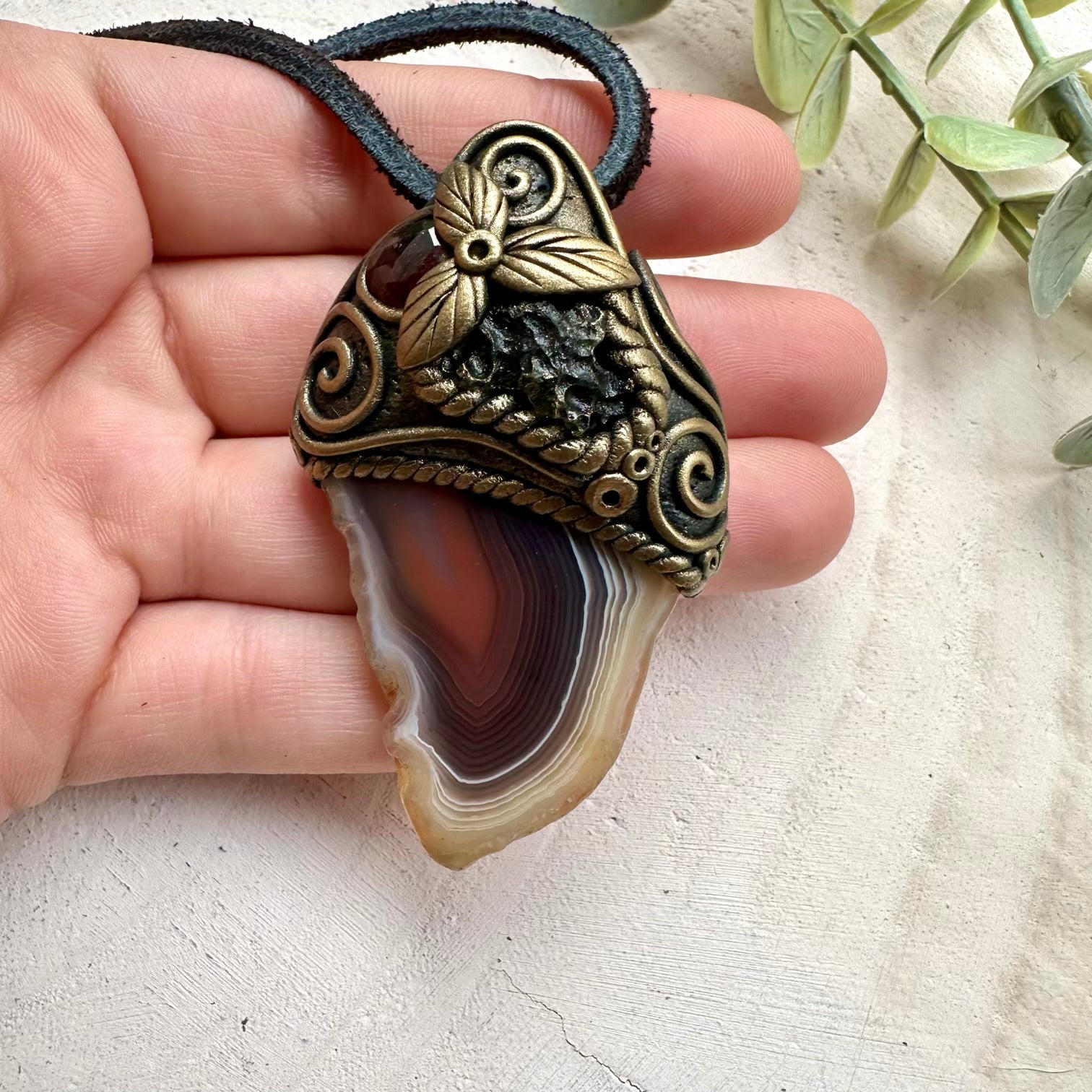 Moldavite garnet and agate healing crystal necklace