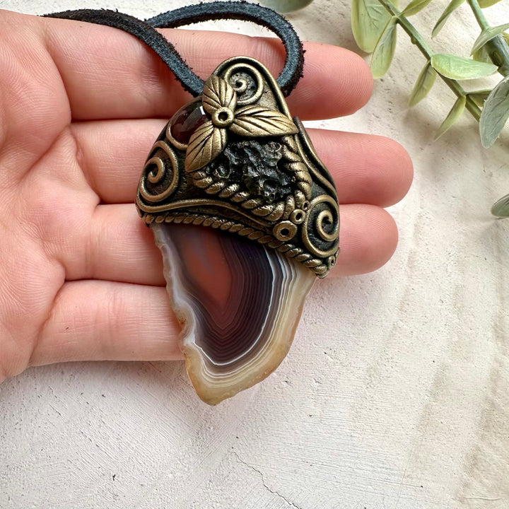 Moldavite garnet and agate healing crystal necklace