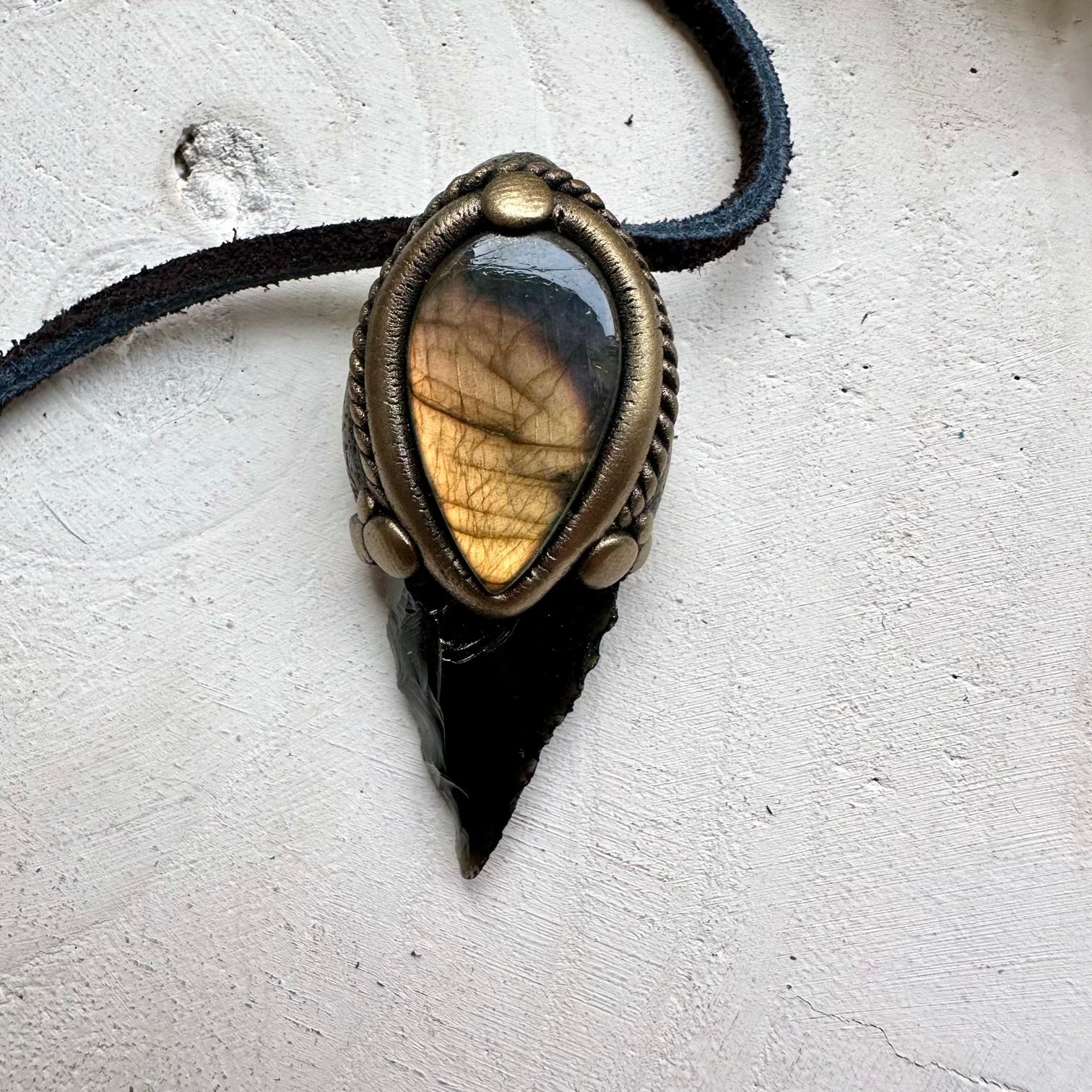 Crystal necklace designed for protection grounding and intuition