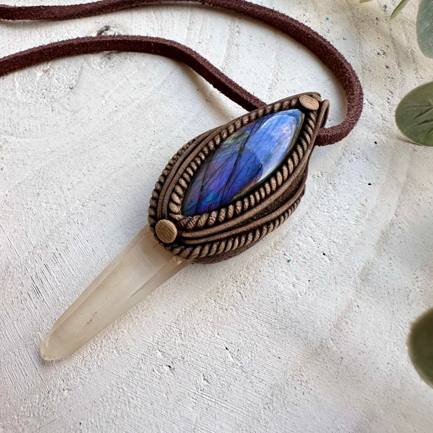 Unique labradorite crystal pendant necklace
