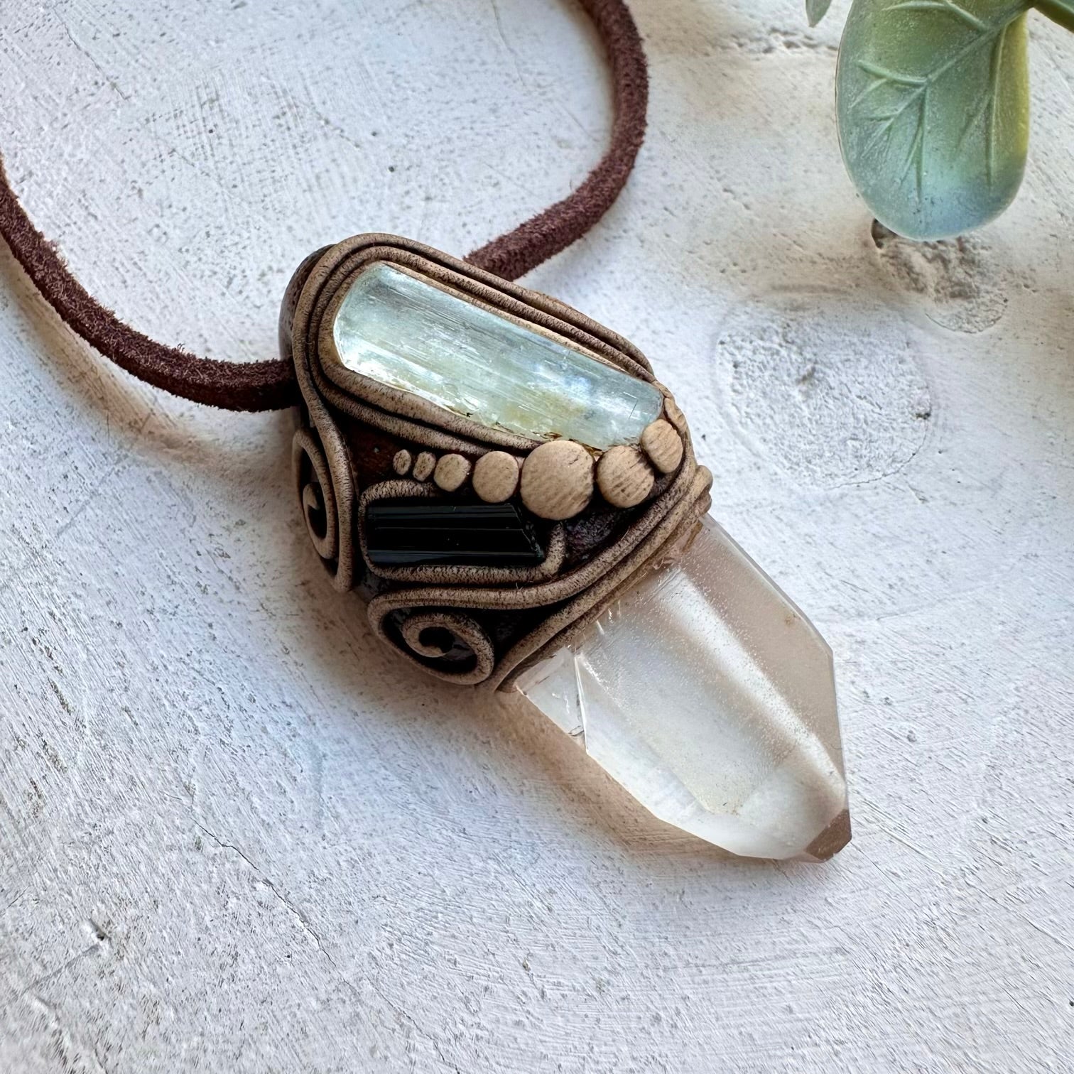 Lemurian quartz aquamarine and tourmaline unisex spiritual jewelry