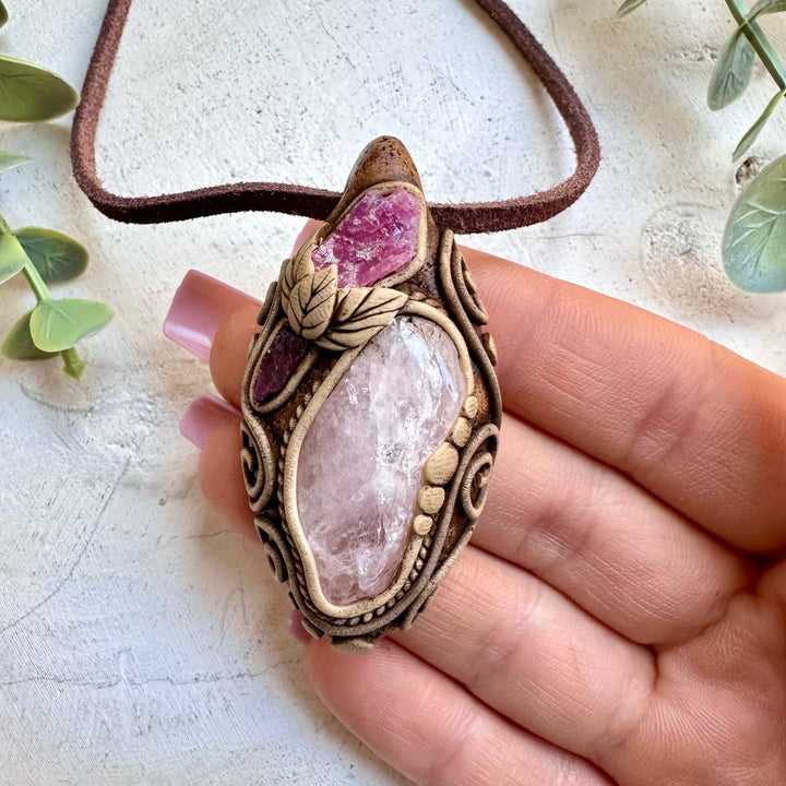 Unique rhodolite garnet crystal pendant necklace