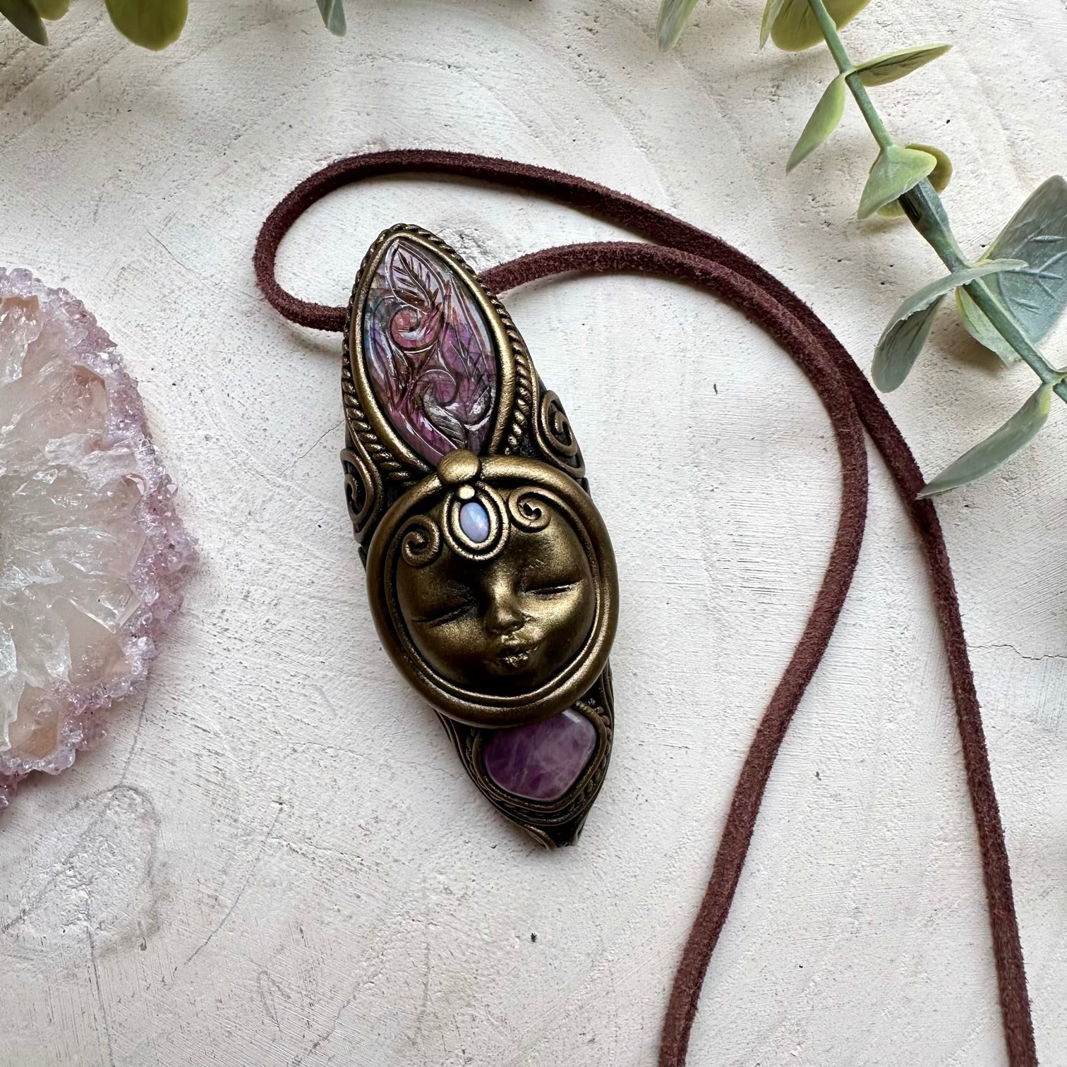 Goddess necklace with lavender quartz and labradorite crystals