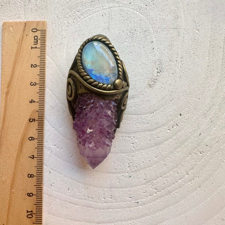 Handmade Spirit Quartz and Rainbow Moonstone pendant necklace featuring natural gemstones.
