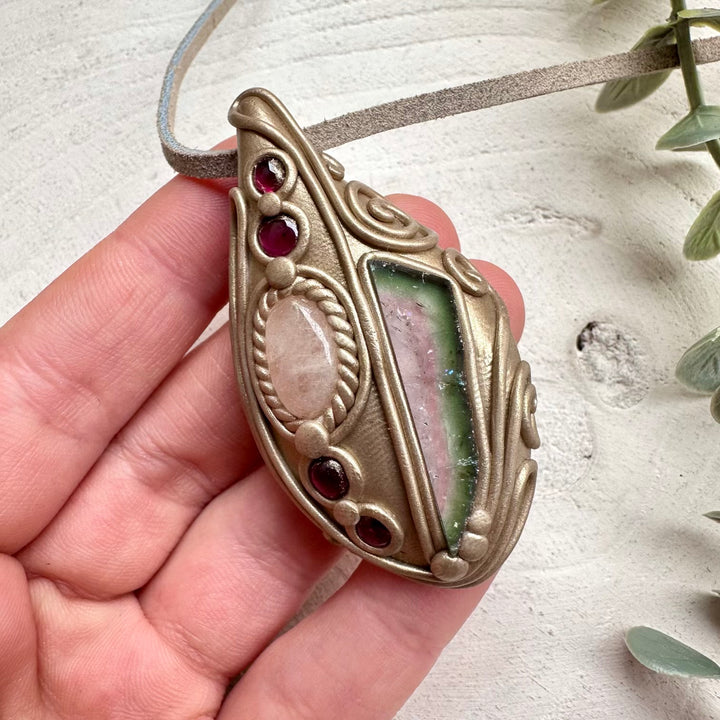 Crystal necklace designed for emotional healing love and feminine energy