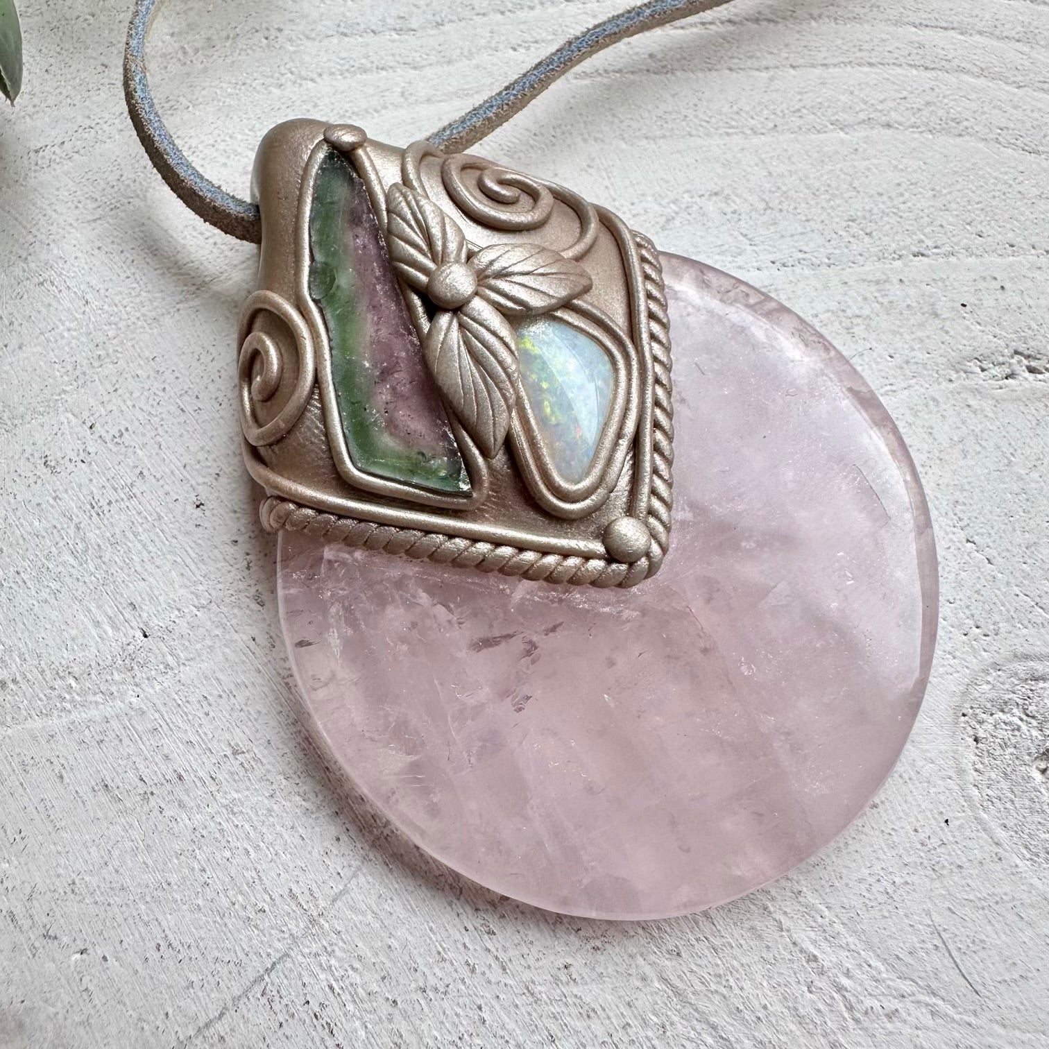 Crystal necklace designed for love emotional healing and feminine energy