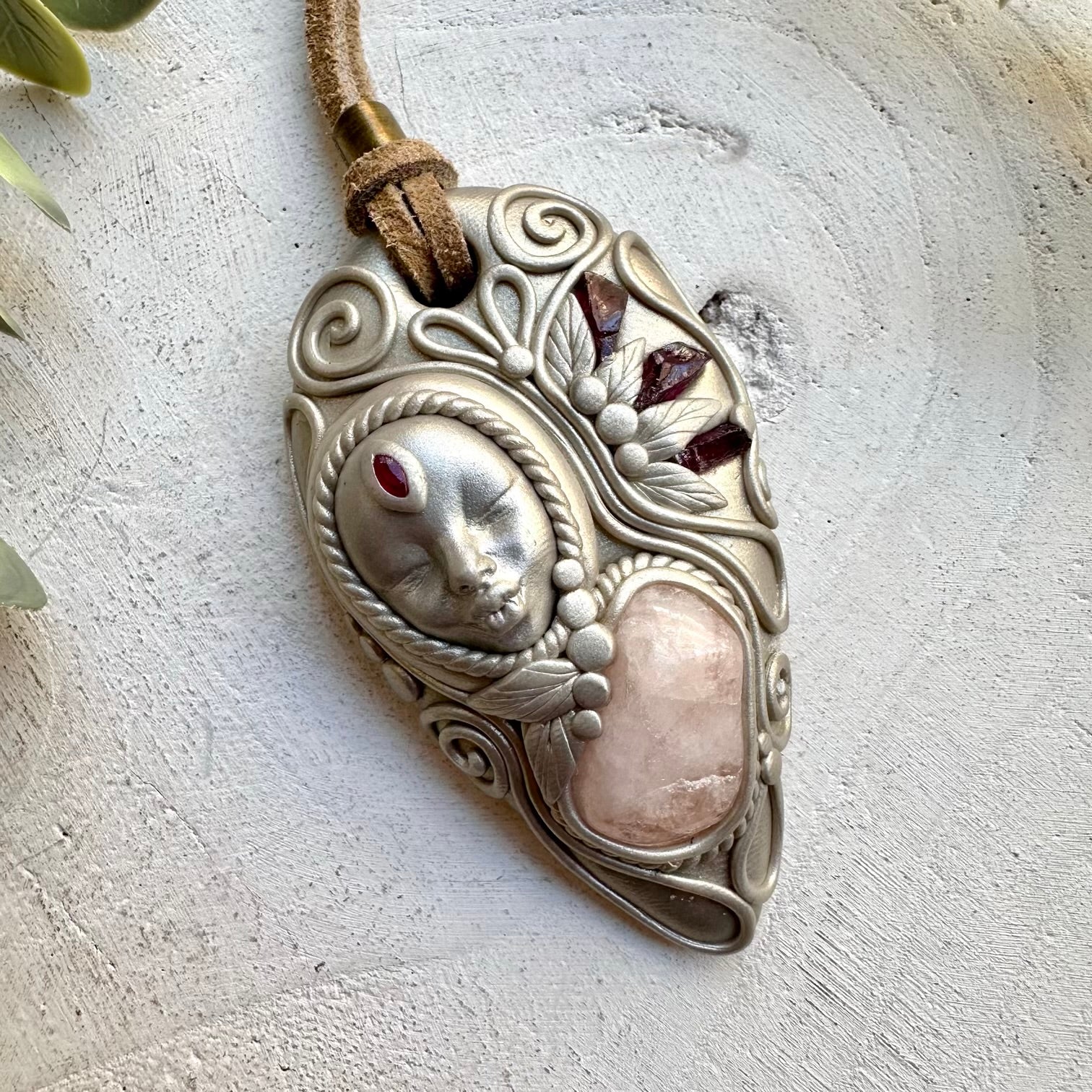 Natural gemstone goddess necklace with morganite and ruby