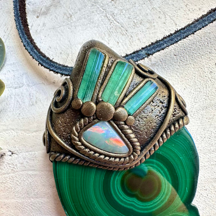 Unique malachite stalactite crystal pendant