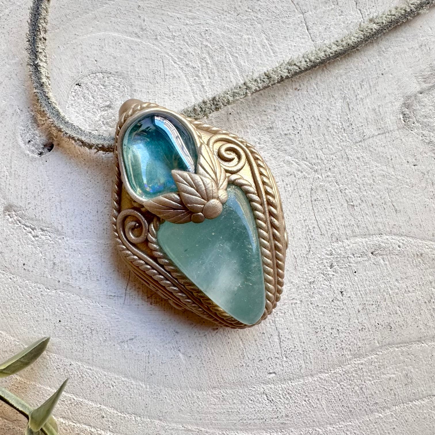 boho healing crystal jewelry with Aqua Aura Quartz and Aquamarine