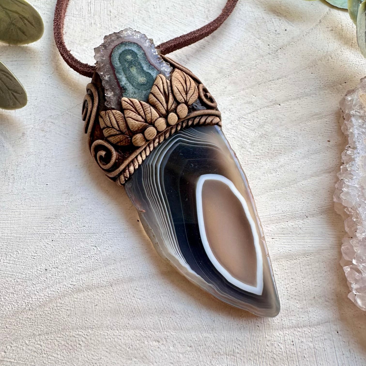 Botswana agate and amethyst unisex spiritual jewelry