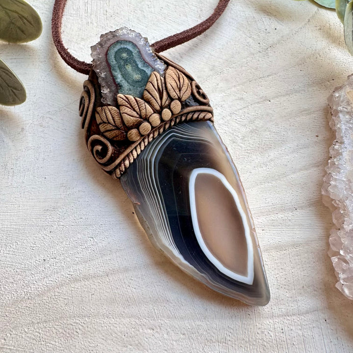 Botswana agate and amethyst unisex spiritual jewelry