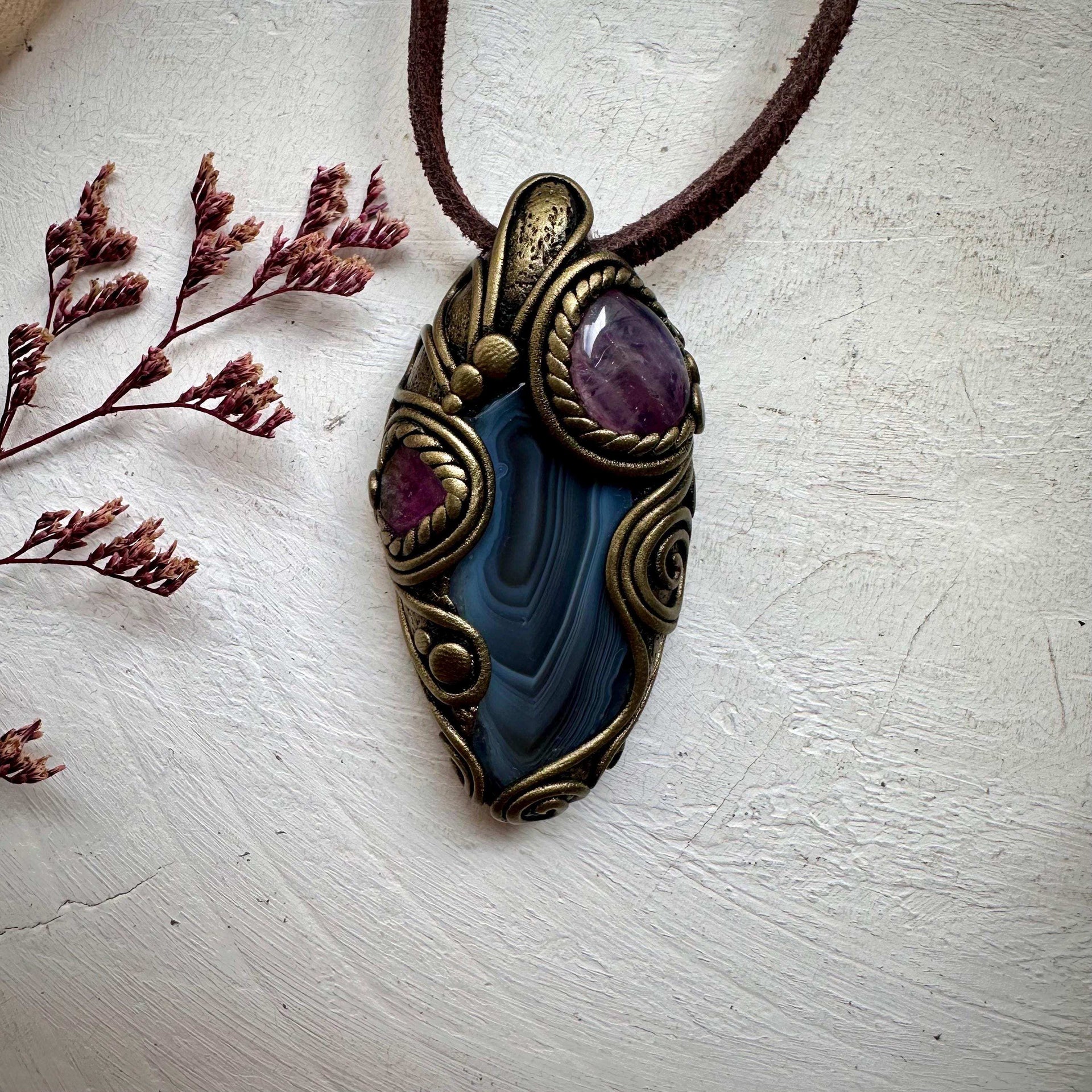 Botswana Agate Bi Color Tourmaline and Lavender Quartz Necklace - FairyGardenGlow