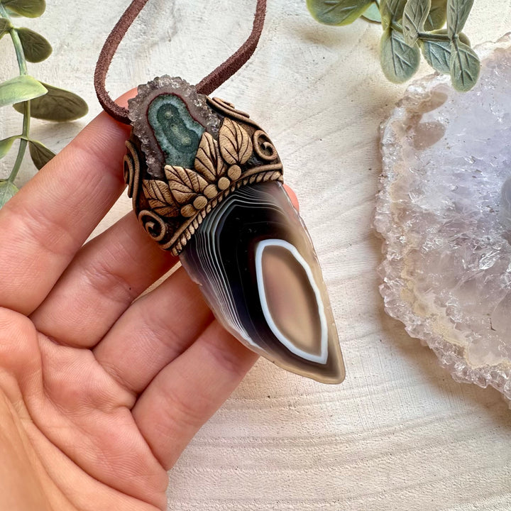 Crystal necklace designed for grounding calm and intuition