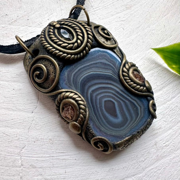 Botswana Agate Smoky Quartz and Hessonite Garnet Necklace - FairyGardenGlow