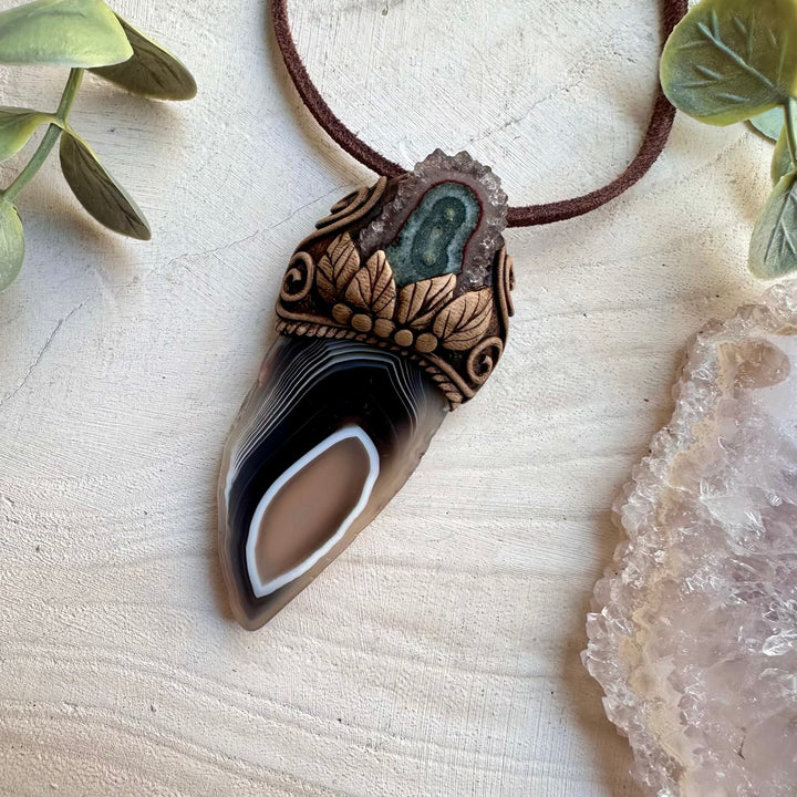 Natural gemstone necklace with Botswana agate and amethyst