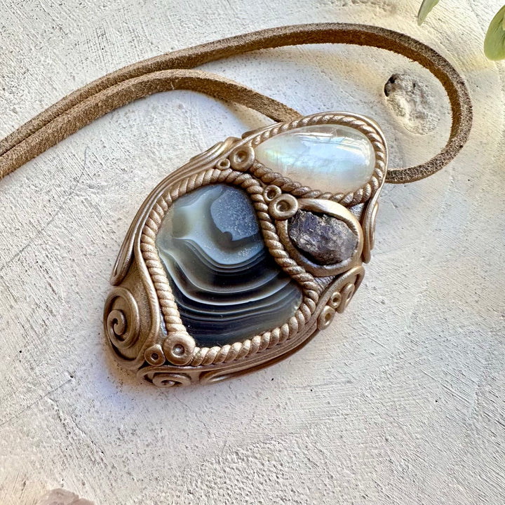 Crystal necklace designed for grounding intuition and clarity