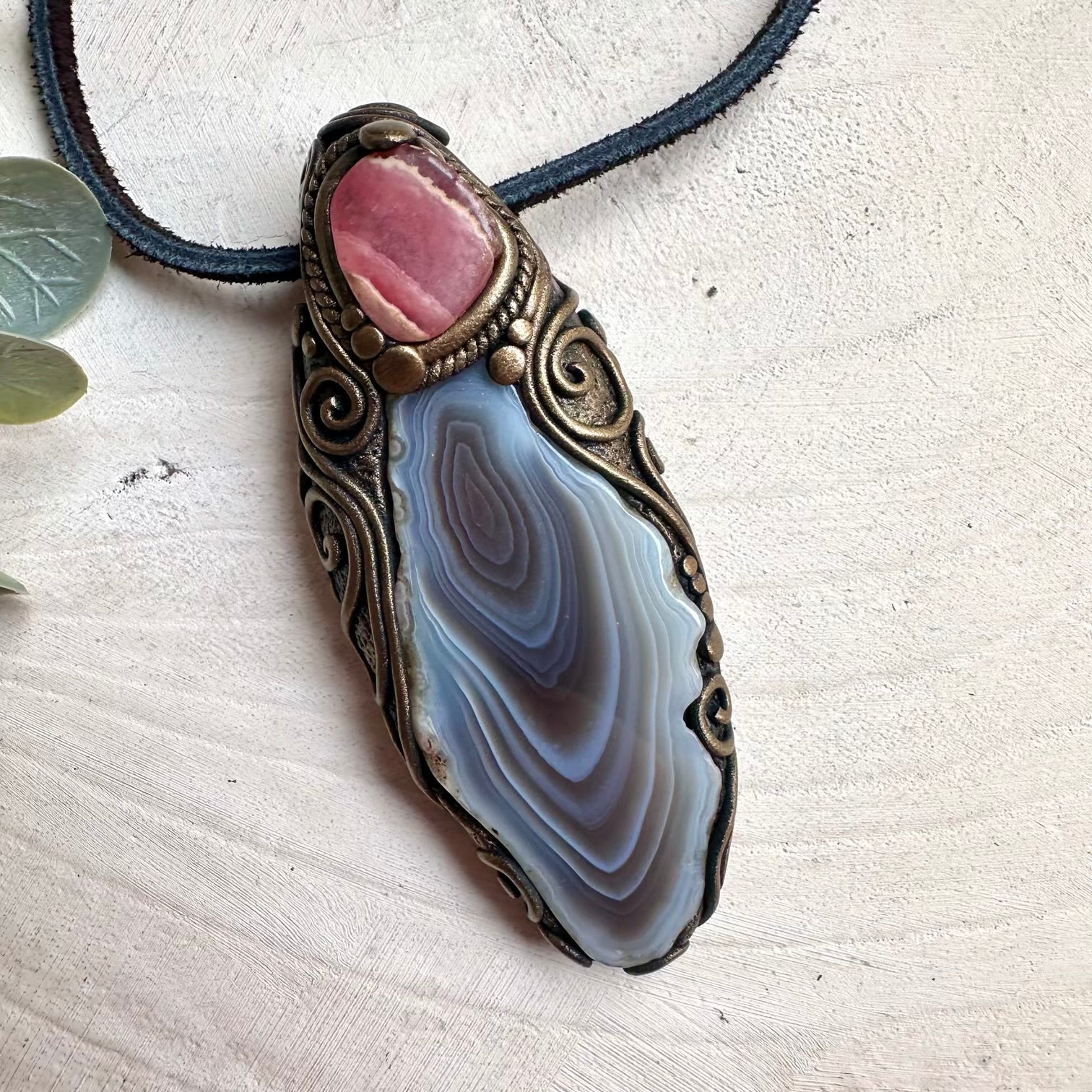 Botswana agate and rhodochrosite healing crystal necklace spiritual jewelry and metaphysical gemstone