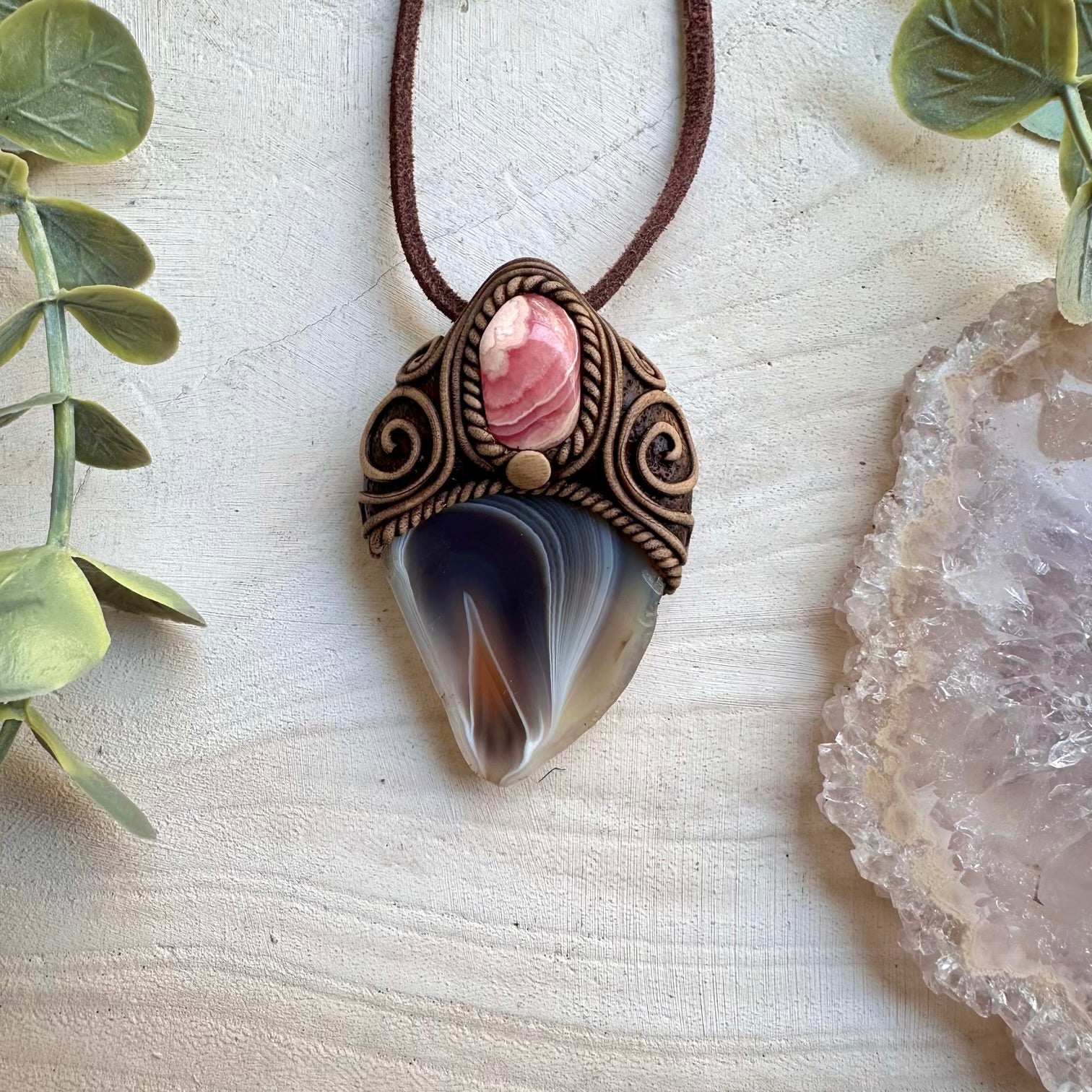 Botswana agate and rhodochrosite necklace healing crystal jewelry