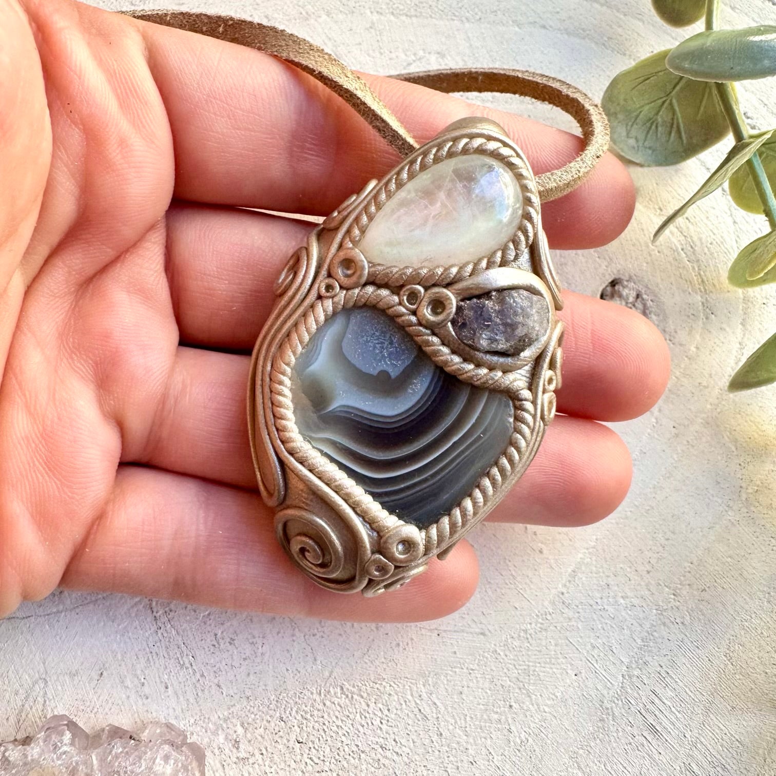 Botswana agate tanzanite and moonstone necklace