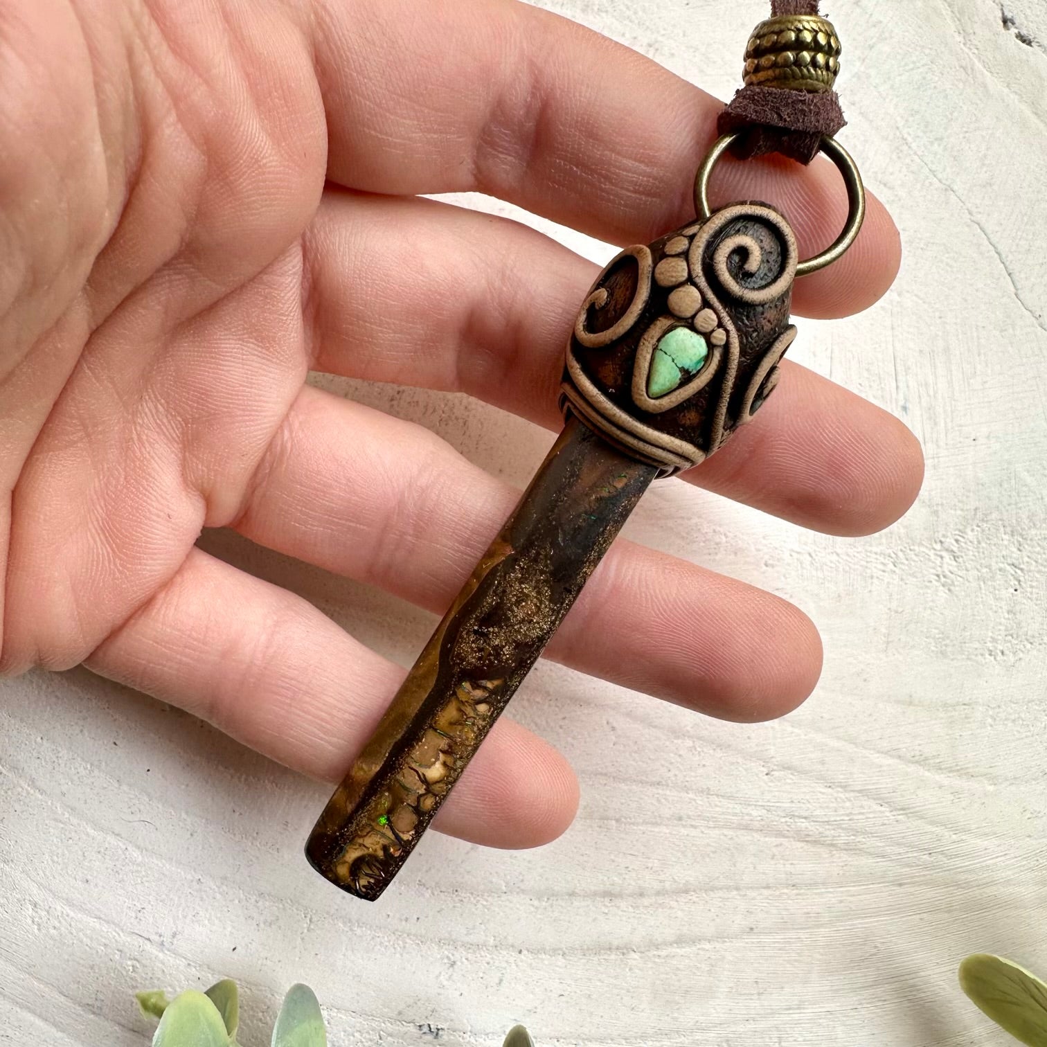 Boulder Opal and Tibetan Turquoise pendant necklace – handmade crystal jewelry