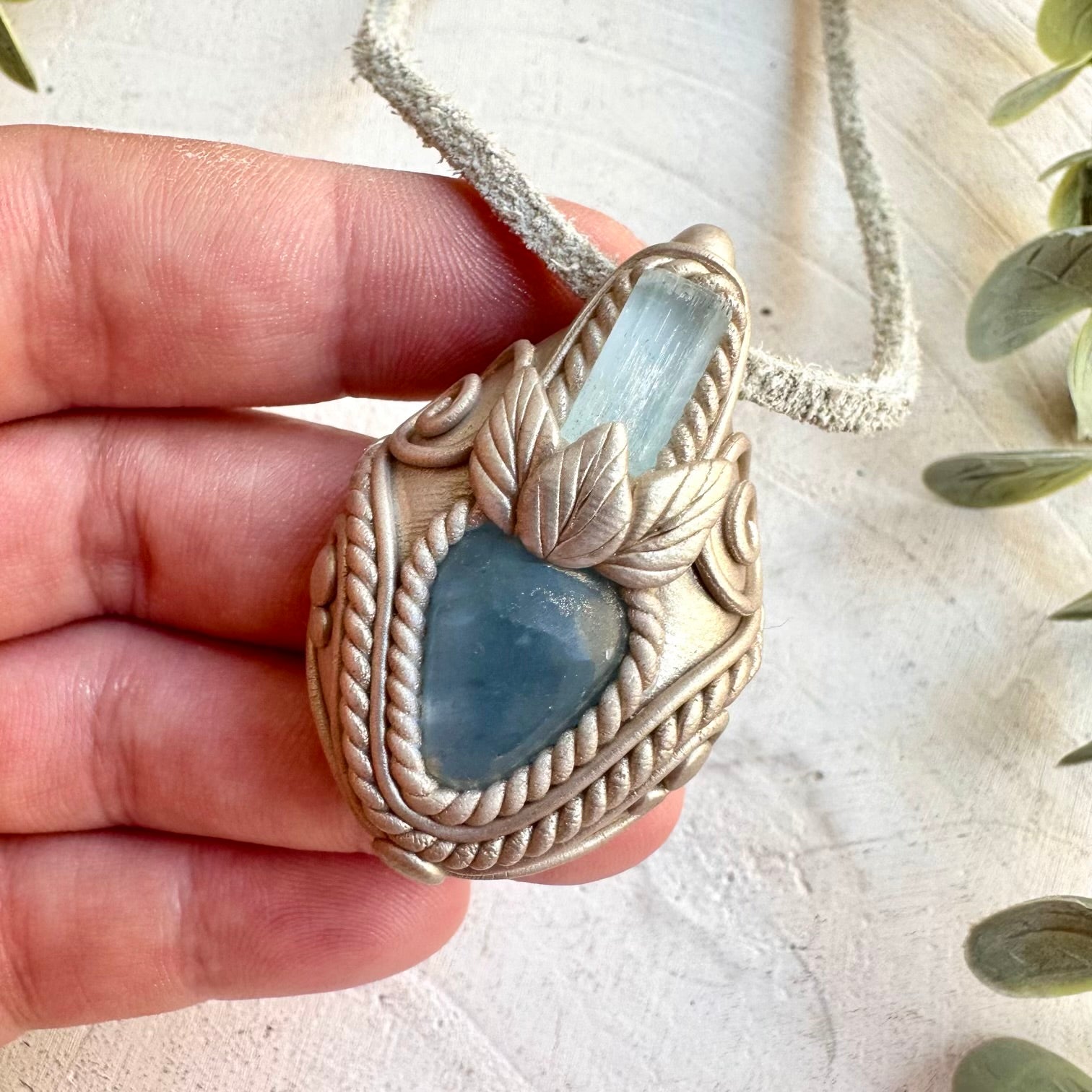 Celestite and Aquamarine crystal necklace handmade boho healing crystal jewelry